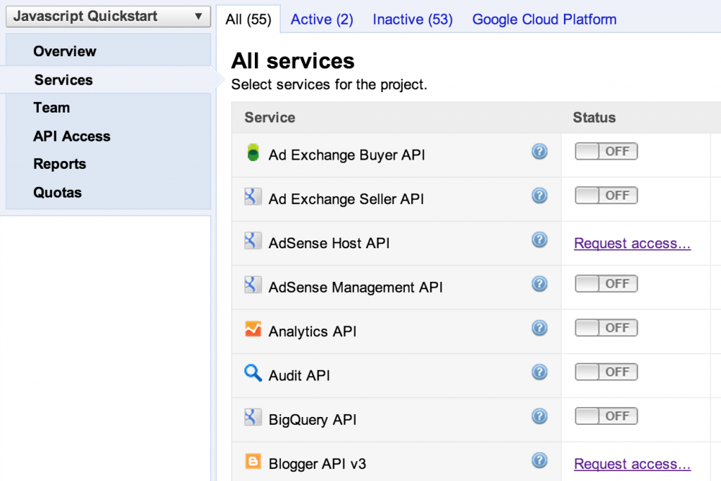 Google APIs console